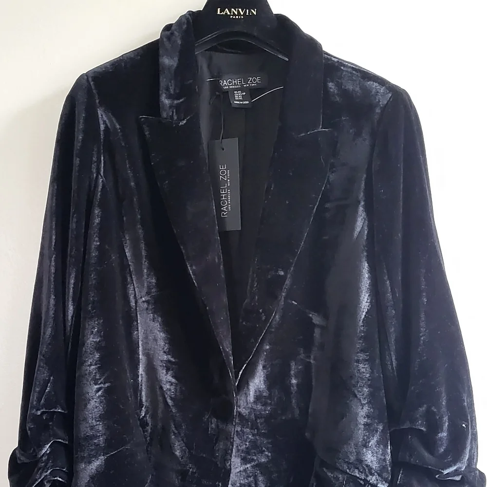 New Rachel Zoe Velvet Single Button Long Black Blazer NWT Size X-Small